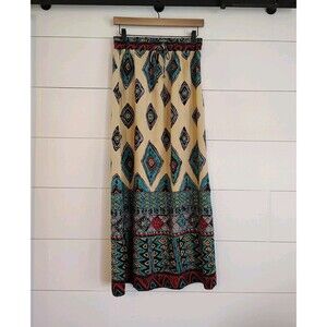 Karlie Pull On Maxi Skirt Multicolor Elastic Aztec Tribal Boho Festival Sz Small